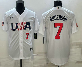 Mens USA Baseball #7 Tim Anderson Number 2023 White World Baseball Classic Stitched Jersey